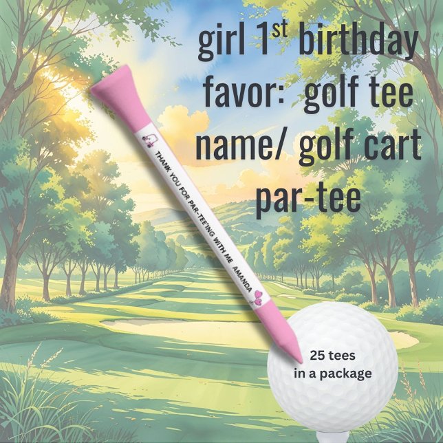 GIRL FIRST BIRTHDAY PINK FAVOR CART NAME  GOLF TEES (Creator Uploaded)