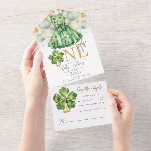 Girl First Birthday St Patrick's Day Rsvp All In One Invitation (Tearaway)