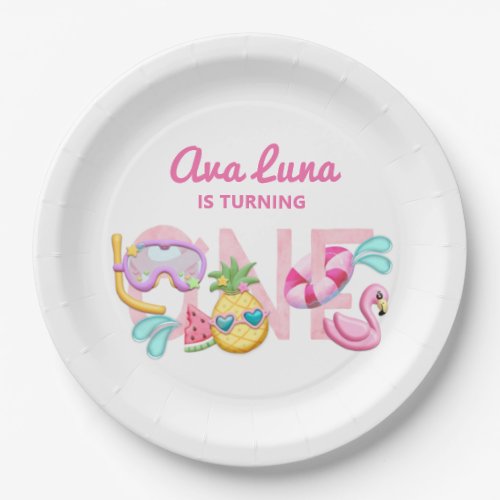 Girl First Birthday Summer Beach Party  Paper Plates