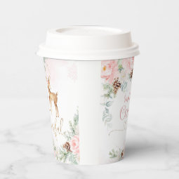 Girl first birthday winter deer blush pink paper cups | Zazzle