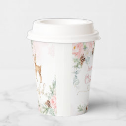 Girl first birthday winter deer blush pink paper cups | Zazzle