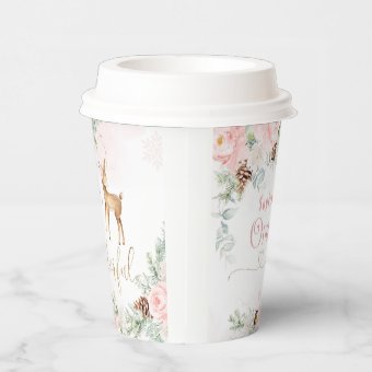 Girl first birthday winter deer blush pink paper cups | Zazzle