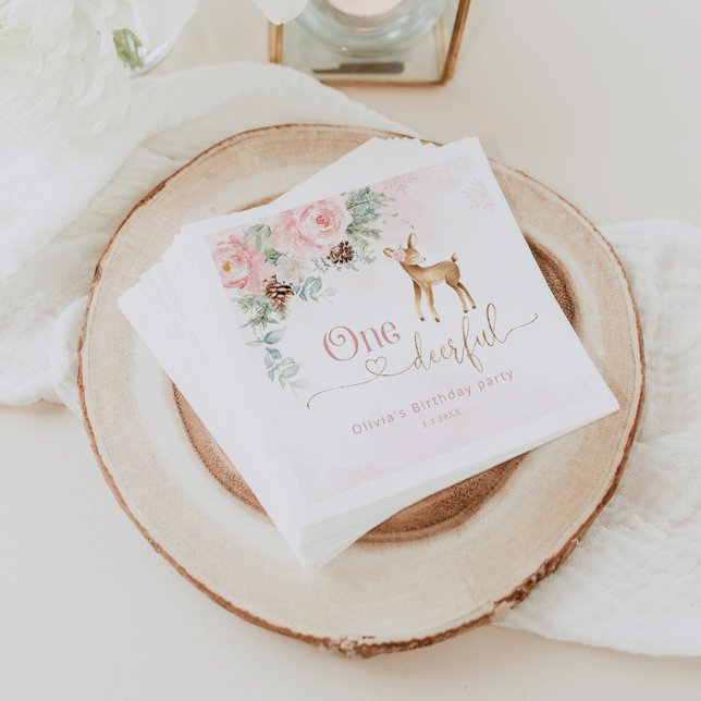 Girl first birthday winter One-deer-ful birthday Napkins (Creator Uploaded)