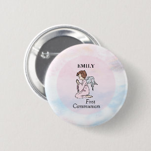 Girl, First Communion Angel Button