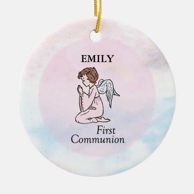 Girl, First Communion Angel Ceramic Ornament (Front)