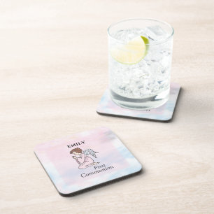 Girl, First Communion Angel Drink Coaster