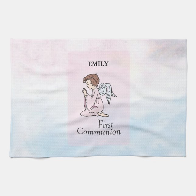 Girl, First Communion Angel Kitchen Towel (Horizontal)