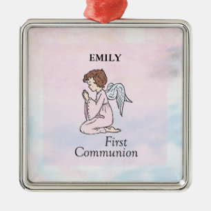 Girl, First Communion Angel Metal Ornament