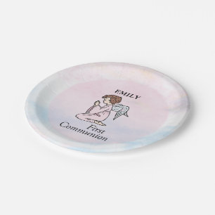 Girl, First Communion Angel Paper Plates