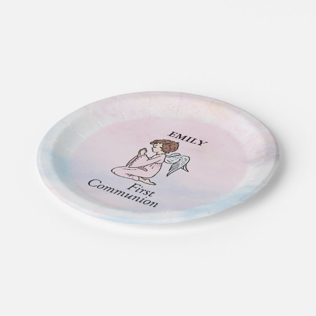 Girl, First Communion Angel Paper Plates (Angled)