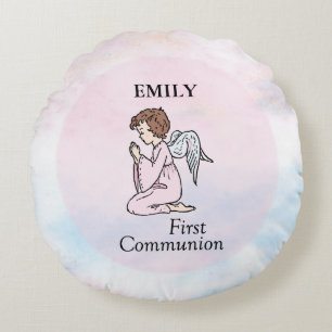 Girl, First Communion Angel Round Pillow