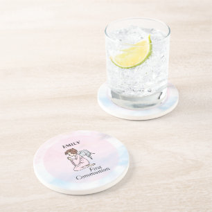 Girl, First Communion Angel Sandstone Coaster