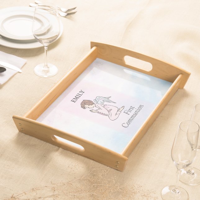 Girl, First Communion Angel Serving Tray (Front)