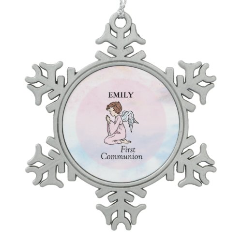 Girl, First Communion Angel Snowflake Pewter Christmas Ornament