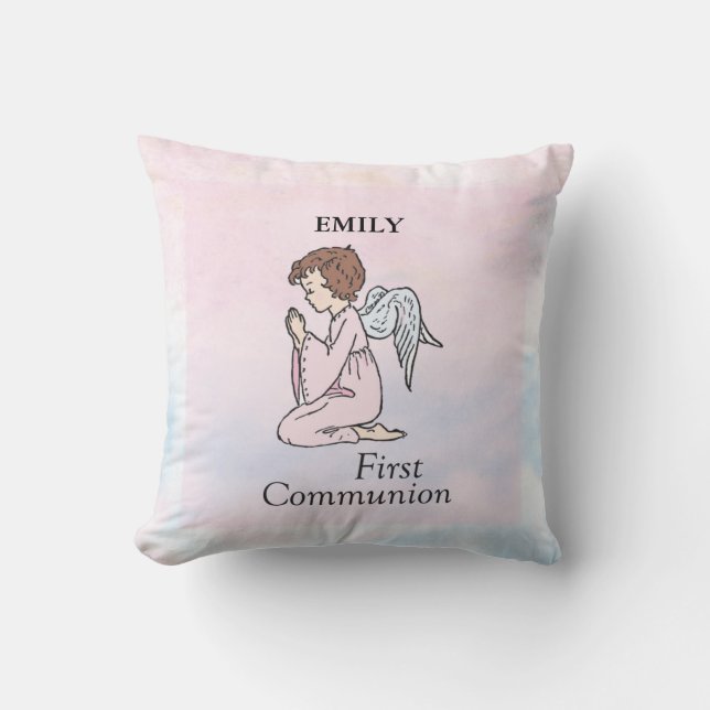 Girl, First Communion Angel Throw Pillow (Front)