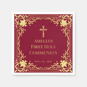 Girl First Communion Burgundy Faux Gold Vintage Napkins