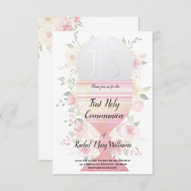 girl First Communion | Chalice Host Invitation (Front/Back)