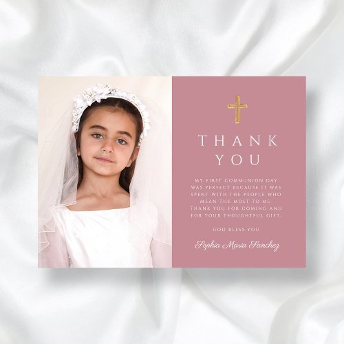 Girl First Communion Dusty Rose Cross Photo