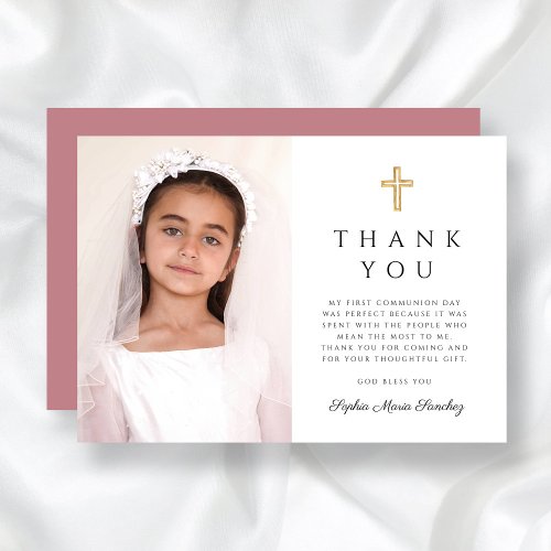 Girl First Communion Dusty Rose Cross Photo