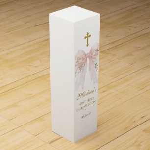 Girl First Communion - Elegant Floral Bow Wine Box
