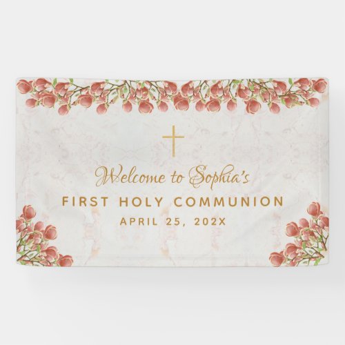 Girl First Communion Floral  Welcome Pink Magnolia Banner