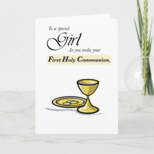 Girl First Communion Gold Chalice, Paten Card