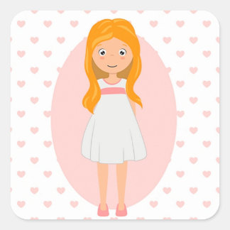 Girl First Communion Hearazones Square Sticker