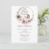 Invitación de primera comunión floral rosa  invitation