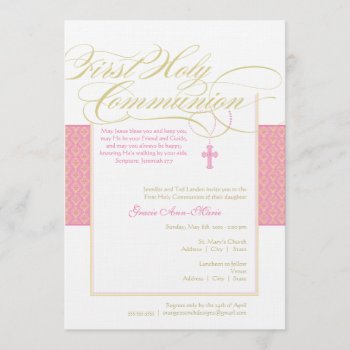 Girl First Communion Invitation - Pink 5 X 7 by OrangeOstrichDesigns at Zazzle