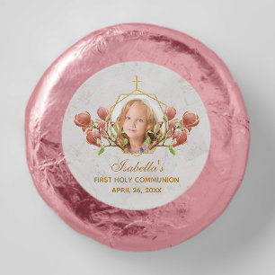Girl First Communion Photo Pink Magnolia Marble Dipped Oreo Cookie Favors
