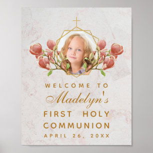Girl First Communion Photo Pink Magnolia Welcome Poster