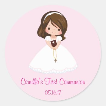 Girl First Communion Stickers Envelope Seals by AnnounceIt at Zazzle