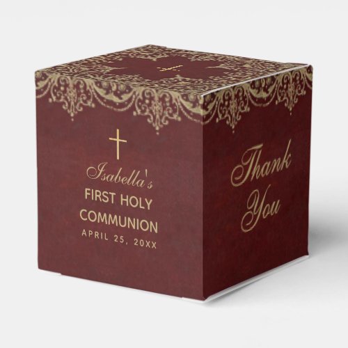 Girl First Communion Vintage Burgundy Gold Elegant Favor Boxes