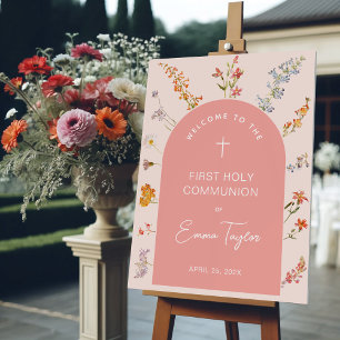 Girl First Communion Wildflowers Pink Arch Welcome Foam Board