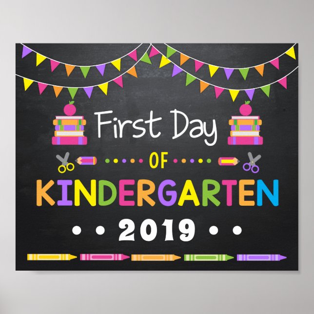 Girl First Day of Kindergarten, Chalkboard Sign (Front)