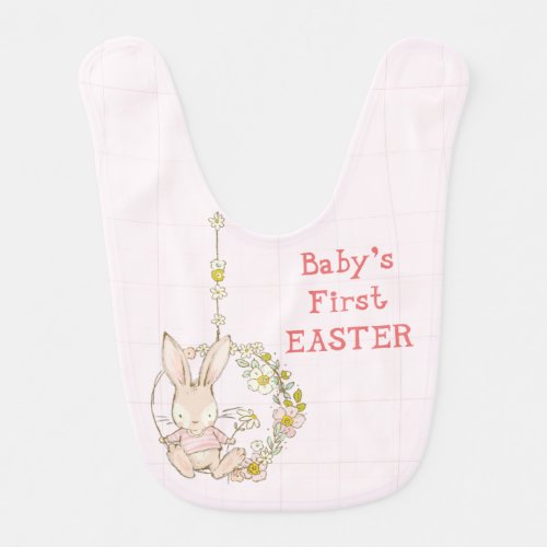 Girl First Easter Bunny on Flower Swing Baby Bib