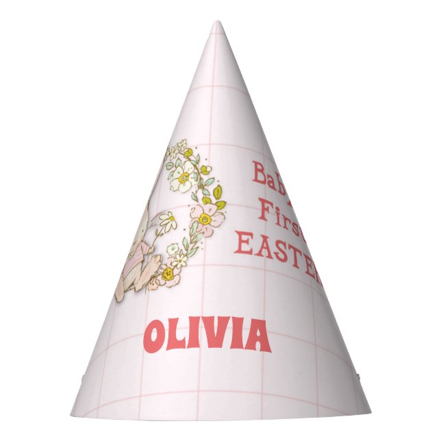 Girl First Easter Bunny on Flower Swing Party Hat (Front)