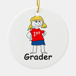 Girl First Grader Ceramic Ornament
