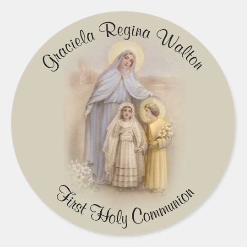 Girl First Holy Communion Catholic Remembrance Classic Round Sticker