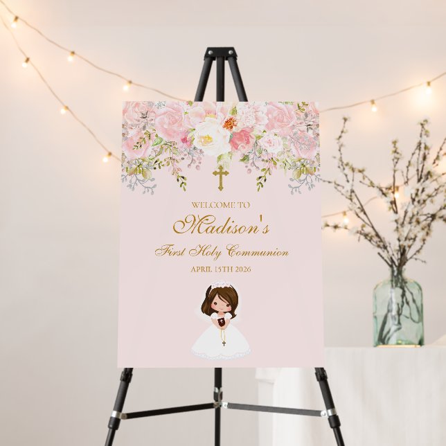 Girl First Holy Communion Elegant Cute Foam Board (In Situ (Stand))