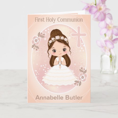 Girl First Holy Communion Folded Greeting Card