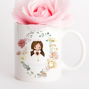 Girl First Holy Communion Greenery Wreath Coffee Mug
