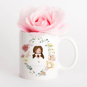 Girl First Holy Communion Greenery Wreath Coffee Mug