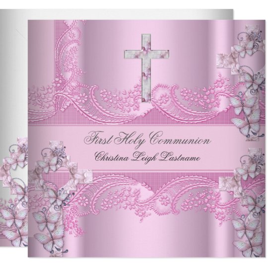 Girl First Holy Communion Lace Pink Invitation | Zazzle.com