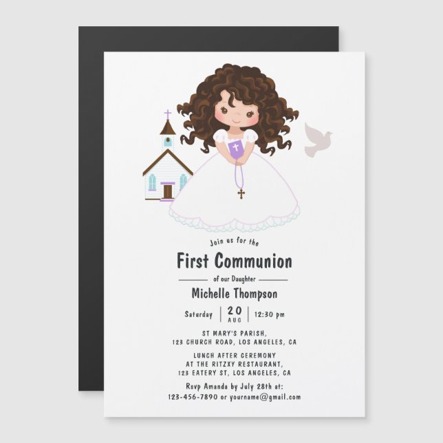 Girl First Holy Communion Magnetic Invitation (Front/Back)