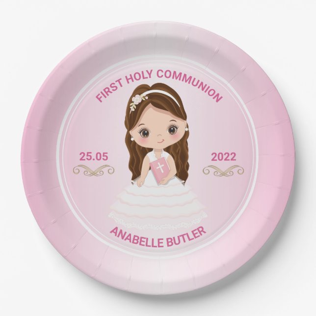 Girl First Holy Communion Paper Plate (Front)