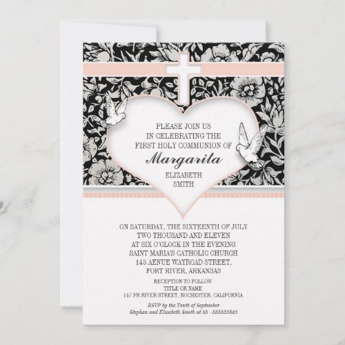 girl first holy communion pink custom invitations