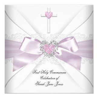 Girl First Holy Communion Pink White Heart Order Card