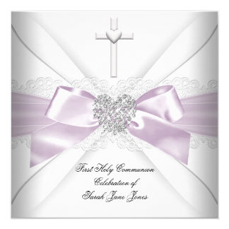 Girl First Holy Communion Pink White Silver Heart Card