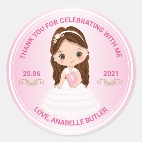 Girl First Holy Communion Thank You Round Sticker